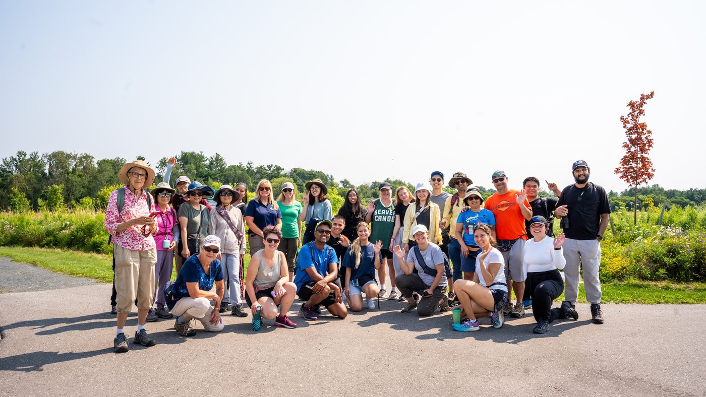 A Parkbus group posing together on a guided hike